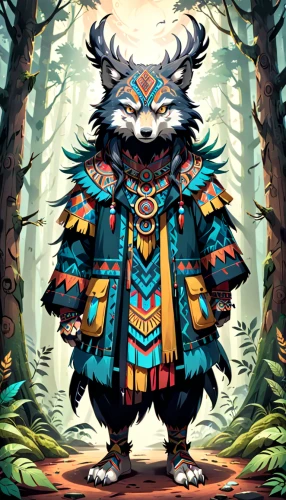 forest king lion,tribal chief,shamanism,totem animal,shamanic,shaman,barong,forest animal,new world porcupine,tribal bull,forest man,druid,totem,raccoon dog,wild emperor,tribal,howling wolf,pachamama,wind warrior,altiplano,Anime,Anime,General