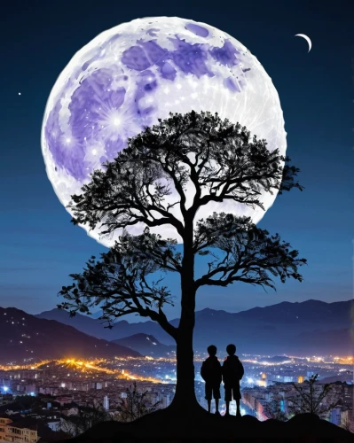 jacaranda,purple moon,jacaranda trees,moonlit night,moon and star background,tree toppers,big moon,baobab oil,tree of life,couple silhouette,blue moon,plane-tree family,wondertree,moonlight,full moon day,moon night,magic tree,super moon,moonlit,hanging moon,Art,Classical Oil Painting,Classical Oil Painting 04