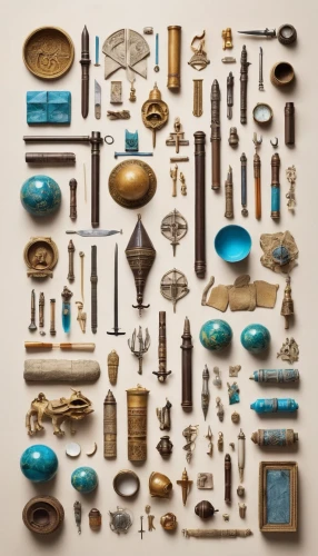 objects,assortment,components,tools,instruments,trinkets,disassembled,flat lay,treasures,art tools,jewelry manufacturing,assemblage,a drawer,garden tools,glass items,pirate treasure,sewing tools,materials,baking tools,catalog,Unique,Design,Knolling
