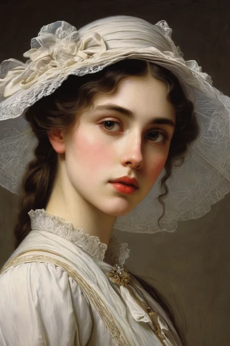 portrait of a girl,franz winterhalter,white lady,portrait of a woman,young woman,bouguereau,bougereau,vintage female portrait,victorian lady,jane austen,woman's face,young lady,woman holding pie,young girl,woman portrait,girl with cloth,woman face,the hat of the woman,dame blanche,girl portrait,Art,Classical Oil Painting,Classical Oil Painting 23