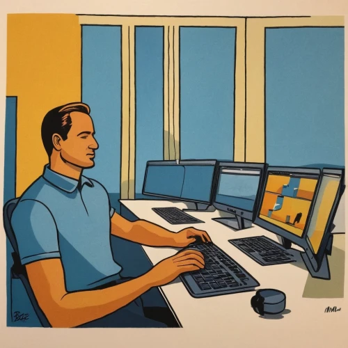 man with a computer,sysadmin,adobe illustrator,working space,girl at the computer,in a working environment,computer addiction,office automation,post-it note,work at home,work desk,remote work,computer business,telework,computer program,illustrator,desktop support,computer workstation,post-it,freelancer,Illustration,American Style,American Style 05