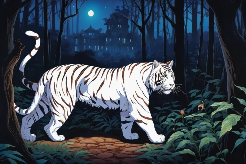 white tiger,white bengal tiger,a tiger,tigers,bengal tiger,felidae,tiger,bengal,asian tiger,tiger png,type royal tiger,forest animal,chestnut tiger,david bates,king of the jungle,blue tiger,royal tiger,sumatran,forest animals,wild cat,Illustration,Japanese style,Japanese Style 20