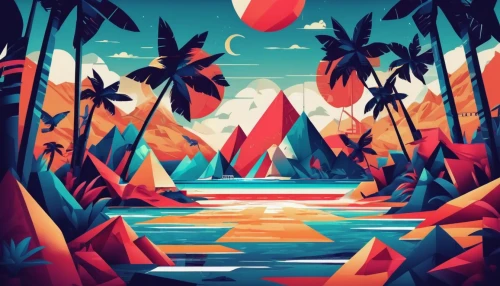 kohphangan,tahiti,palmtrees,kerala,fiji,low poly,tropics,polynesia,tropical beach,tropical sea,travel poster,tropical island,lagoon,samoa,french polynesia,low-poly,abstract retro,bora-bora,bora bora,acapulco,Illustration,Vector,Vector 17