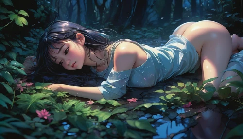 girl lying on the grass,lying down,sleeping rose,resting,hinata,sleeping,in the forest,the sleeping rose,sleeping beauty,napping,fallen petals,undergrowth,girl in the garden,idyll,overgrown,flora,nap,asleep,idyllic,falling flowers,Photography,Artistic Photography,Artistic Photography 02