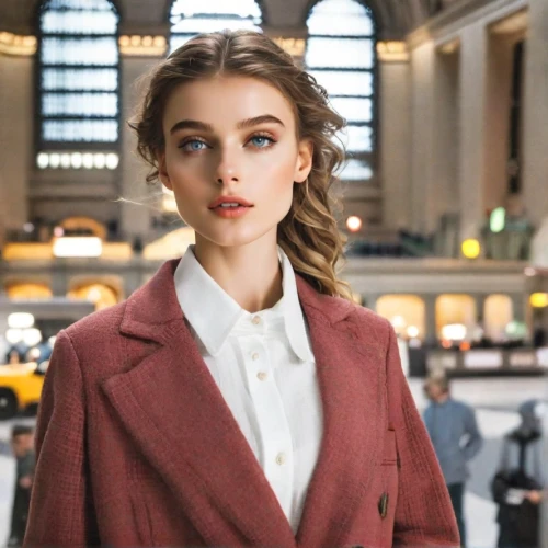 red coat,the girl at the station,woman in menswear,bolero jacket,coat,model beauty,business girl,piper,elegant,overcoat,audrey,young model istanbul,long coat,business woman,nyse,trench coat,cardigan,girl in a historic way,librarian,menswear for women
