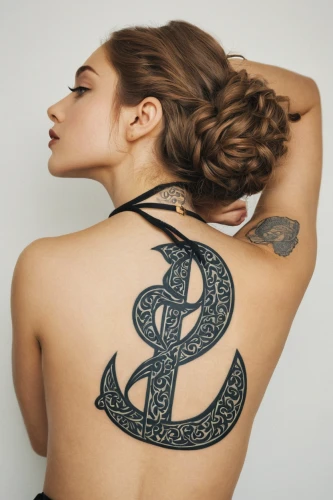 tattoo girl,the zodiac sign pisces,with tattoo,anchor,maori,body art,nautical star,tattoos,anchors,figure eight,nautical,tattoo,triquetra,tattooed,body painting,treble clef,constellation swan,ribs back,braid,bodypainting,Photography,Fashion Photography,Fashion Photography 20