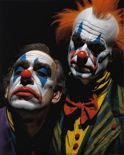 clowns,comedy tragedy masks,comedy and tragedy,cirque,clown,entertainers,split personality,it,rodeo clown,horror clown,halloween masks,bodypainting,scary clown,circus,ventriloquist,creepy clown,face paint,triggerfish-clown,joker,circus show,Conceptual Art,Daily,Daily 09
