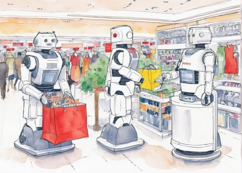 droids,robots,shopping icons,shopping icon,supermarket,home appliances,grocer,toy store,robotics,grocery,shopper,appliances,grocery shopping,household appliances,grocery store,automation,droid,electronic market,retail trade,shopping venture,Illustration,Paper based,Paper Based 22
