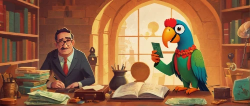 librarian,tutor,professor,game illustration,academic,scholar,reading owl,book illustration,hogwarts,bird illustration,sci fiction illustration,tutoring,vintage illustration,caique,advisors,researcher,toucan,harry potter,toco toucan,study room,Conceptual Art,Daily,Daily 20