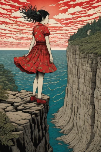 landscape red,red cliff,cool woodblock images,the wind from the sea,cosmos wind,red summer,little girl in wind,scarlet sail,japanese art,japanese waves,tour to the sirens,japanese wave,shirakami-sanchi,man in red dress,amano,flying girl,japan landscape,red cape,poppy red,free land-rose,Art,Artistic Painting,Artistic Painting 29