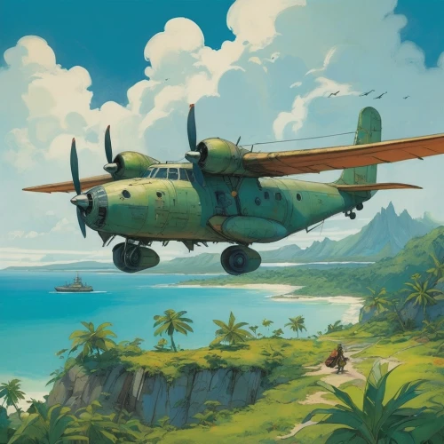 south pacific,seaplane,lockheed hudson,boeing b-50 superfortress,c-130,flying boat,honolulu,douglas sbd dauntless,aloha,cargo plane,lockheed c-130 hercules,consolidated b-24 liberator,guam,boeing b-29 superfortress,consolidated pby catalina,cuba background,tucano-toco,air ship,plane wreck,fiji,Illustration,Paper based,Paper Based 17