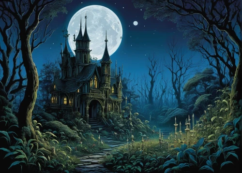 witch's house,haunted castle,fairy tale castle,witch house,ghost castle,the haunted house,gothic architecture,haunted cathedral,halloween background,gothic style,castle of the corvin,haunted house,fairytale castle,halloween poster,gothic,fantasy picture,halloween scene,halloween illustration,halloween and horror,children's fairy tale,Illustration,American Style,American Style 01