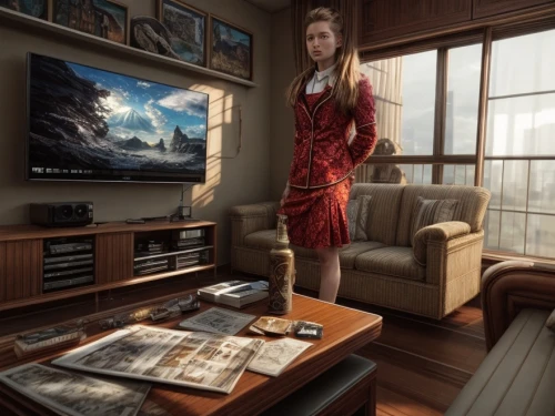 digital compositing,the living room of a photographer,photo manipulation,tv cabinet,fractal design,tv,girl at the computer,playstation 3,photoshop manipulation,businesswoman,livingroom,smart tv,armoire,photomanipulation,image manipulation,business woman,world digital painting,visual effect lighting,modern office,3d rendering,Common,Common,Film