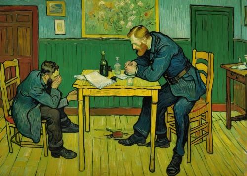children studying,vincent van gough,vincent van gogh,tutoring,consulting room,men sitting,examination room,school children,tutor,examination,crème de menthe,father with child,tailor,children drawing,children learning,study room,meticulous painting,child writing on board,officers,police officers,Art,Artistic Painting,Artistic Painting 03