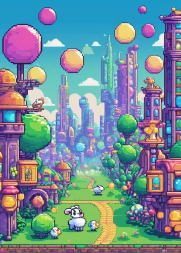 mushroom landscape,mushroom island,bird kingdom,fantasy city,pixel art,colorful city,pixel cells,springtime background,fairy world,fairy village,aurora village,spring background,cartoon video game background,bird bird kingdom,game art,pixaba,cityscape,oasis,retro background,game illustration,Unique,Pixel,Pixel 02