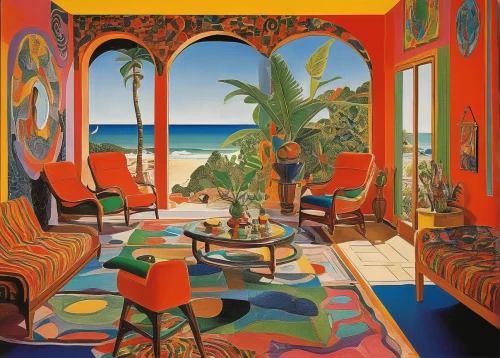 breakfast room,hacienda,cabana,dining room,sitting room,positano,living room,el salvador dali,mediterranean,palmbeach,italian painter,braque francais,haiti,hotel nacional,livingroom,carol colman,breakfast table,jamaica,hotel riviera,beach house,Art,Artistic Painting,Artistic Painting 38