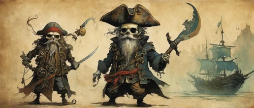 pirates,sea scouts,nautical children,jolly roger,sailors,pirate,pirate treasure,scandia gnomes,anchors,gnomes,wizards,three masted,nautical banner,pirate ship,marine scientists,seafaring,sloop-of-war,skull and crossbones,piracy,fishbones,Illustration,Abstract Fantasy,Abstract Fantasy 18