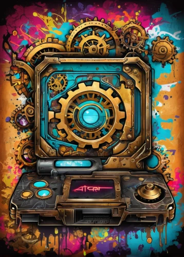 steampunk gears,life stage icon,steam icon,clockmaker,key-hole captain,steampunk,artifact,mechanical puzzle,colorful foil background,turbographx-16,clockwork,kaleidoscope website,turbographx,cd cover,jukebox,bot icon,cog wheels,steam logo,map icon,graphic card,Conceptual Art,Graffiti Art,Graffiti Art 09