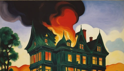 burning house,the conflagration,the house is on fire,the haunted house,house fire,haunted house,witch house,house painting,city in flames,david bates,conflagration,fire disaster,fires,sweden fire,magic castle,witch's house,travel poster,fire land,matruschka,ruhl house,Art,Artistic Painting,Artistic Painting 21