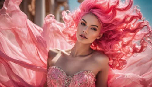 pink lady,pink hair,quinceanera dresses,ariel,fringed pink,rosa ' the fairy,rosa 'the fairy,pink beauty,rapunzel,pink diamond,fairy queen,burlesque,barbie doll,neo-burlesque,pixie,showgirl,pixie-bob,color pink,pink ribbon,fluttering hair,Photography,General,Cinematic