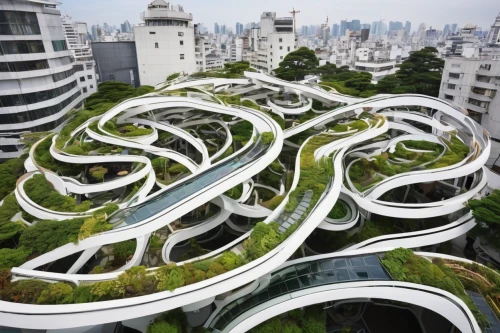 urban design,futuristic architecture,roof landscape,environmental art,grass roof,roof garden,plant tunnel,singapore,tunnel of plants,helix,sinuous,terraces,underground garage,car sculpture,winding steps,mixed-use,urban development,eco-construction,planted car,hong kong,Conceptual Art,Sci-Fi,Sci-Fi 24