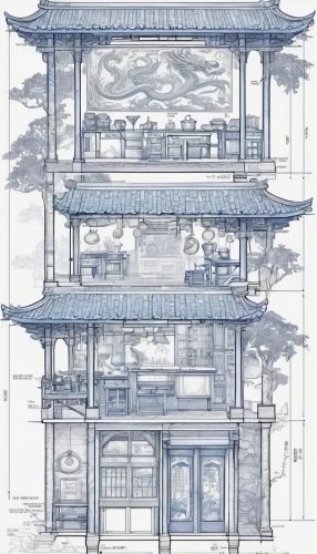 chinese architecture,asian architecture,japanese architecture,china cabinet,house drawing,blueprint,the golden pavilion,watercolor tea shop,golden pavilion,chinese temple,blueprints,ancient buildings,stone pagoda,multi-story structure,store fronts,chinese screen,chinese style,kirrarchitecture,hanging temple,summer palace,Unique,Design,Blueprint