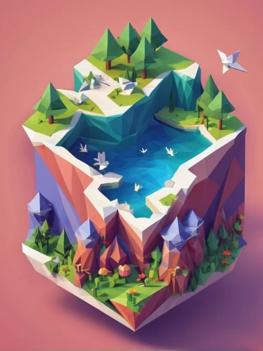 low poly,low-poly,isometric,floating island,mushroom island,3d fantasy,cube sea,floating islands,mountain world,water cube,tiny world,low poly coffee,3d mockup,polygonal,cubes,mushroom landscape,artificial islands,diamond lagoon,cube surface,cubic,Unique,3D,Low Poly
