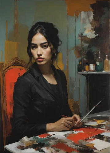 italian painter,oil painting,meticulous painting,woman sitting,woman at cafe,oil painting on canvas,painting technique,artist portrait,portrait of a girl,art painting,young woman,woman thinking,portrait of a woman,girl with cloth,girl studying,painting work,selanee henderon,painting,oil on canvas,painter,Conceptual Art,Oil color,Oil Color 01