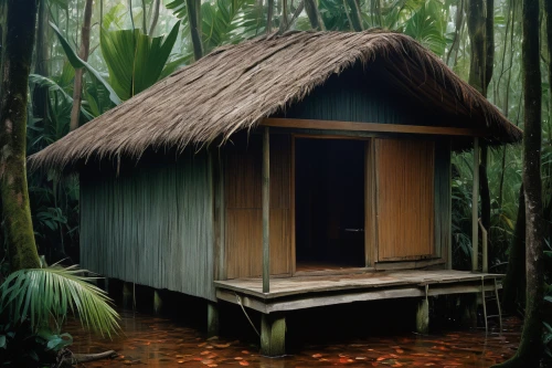 stilt house,tropical house,wooden hut,belize,outhouse,huts,small cabin,small house,house in the forest,wooden house,garden shed,timber house,wooden sauna,cabana,airbnb,cabin,accommodation,miniature house,little house,inverted cottage,Conceptual Art,Oil color,Oil Color 05