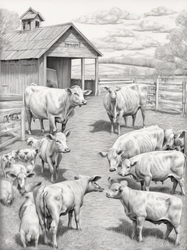 livestock,livestock farming,tyrolean gray cattle,oxen,ruminants,buffalo herd,domestic cattle,galloway cattle,farmyard,farm animals,cow herd,simmental cattle,sheep shearing,merino sheep,cattle dairy,ruminant,farm landscape,cows on pasture,pencil drawings,cattle,Illustration,Black and White,Black and White 30
