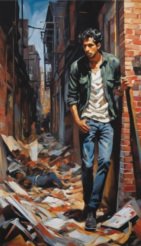 italian painter,bricklayer,oil painting on canvas,street artist,oil painting,meticulous painting,scrap collector,david bates,art painting,street artists,construction worker,waste collector,graffiti art,tradesman,oil on canvas,blue-collar worker,warehouseman,newspaper delivery,painter,blind alley,Conceptual Art,Oil color,Oil Color 18