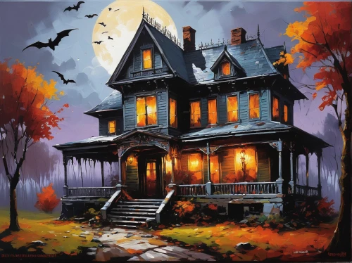 the haunted house,witch house,witch's house,haunted house,halloween poster,halloween scene,halloween background,halloween and horror,halloween illustration,house painting,halloween travel trailer,halloween wallpaper,halloween decor,victorian house,halloween ghosts,houses clipart,lonely house,creepy house,halloween decoration,halloween border,Conceptual Art,Oil color,Oil Color 09