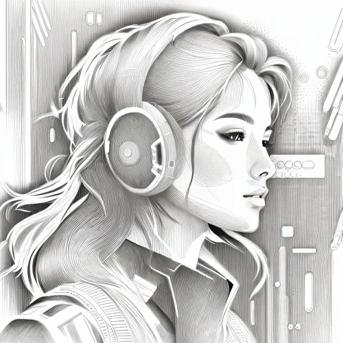 headset profile,headphones,headphone,headset,wireless headset,listening to music,lindsey stirling,audiophile,vector illustration,sci fiction illustration,music player,vector art,vector girl,echo,audio player,lotus art drawing,game illustration,girl at the computer,music,earphone,Design Sketch,Design Sketch,Character Sketch