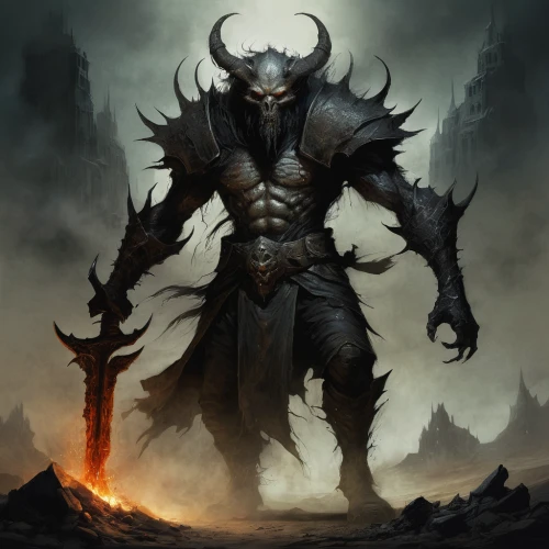 massively multiplayer online role-playing game,minotaur,warlord,daemon,death god,dark elf,diablo,heroic fantasy,splitting maul,fantasy warrior,krampus,black warrior,orc,horned,warrior and orc,devilwood,black dragon,devil,dodge warlock,barbarian,Illustration,Abstract Fantasy,Abstract Fantasy 18