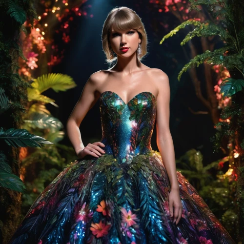 fairy queen,enchanting,enchanted,fairy peacock,cinderella,fairytale,green dress,enchanted forest,floral background,fairytales,fantasia,tayberry,ball gown,media concept poster,cocktail dress,a fairy tale,blue dress,a princess,floral,the girl next to the tree,Photography,Artistic Photography,Artistic Photography 02