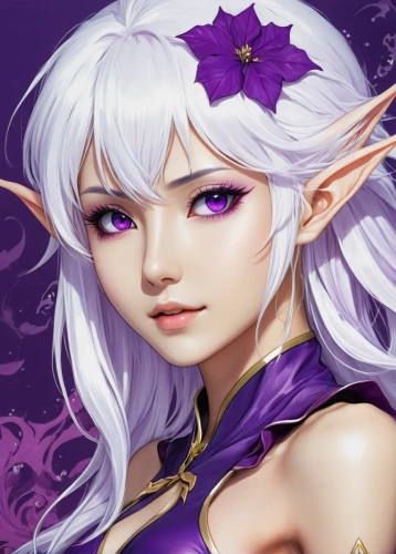 violet head elf,viola,dark elf,male elf,fae,elf,lilac blossom,monsoon banner,elven flower,violet,precious lilac,elza,fantasy portrait,zodiac sign libra,violet eyes,elven,malva,violets,faerie,mezzelune,Illustration,Japanese style,Japanese Style 04