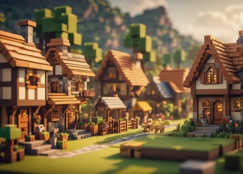 alpine village,medieval town,wooden houses,mountain village,knight village,escher village,tilt shift,aurora village,fairy village,popeye village,3d render,3d fantasy,mountain settlement,half-timbered houses,villages,villagers,3d rendered,render,collected game assets,blocks of houses,Photography,General,Cinematic