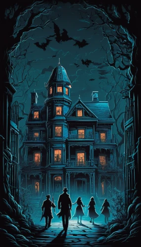 halloween poster,the haunted house,haunted house,halloween illustration,witch's house,halloween scene,haunted castle,halloween and horror,halloween ghosts,house silhouette,ghost castle,witch house,halloween background,haunt,halloween wallpaper,haunted,creepy house,game illustration,halloween vector character,inn,Illustration,Realistic Fantasy,Realistic Fantasy 25