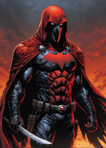 red hood,red super hero,daredevil,dead pool,deadpool,spawn,iron mask hero,red lantern,crossbones,black warrior,vader,magneto-optical disk,hooded man,magneto-optical drive,red cape,shredder,wall,strawberries falcon,heroic fantasy,cowl vulture,Illustration,American Style,American Style 02