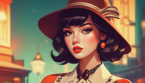 retro girl,vintage girl,retro woman,transistor,vintage woman,retro women,retro pin up girl,hat retro,city ​​portrait,flapper,vector girl,cigarette girl,vintage girls,retro styled,vintage women,1920's retro,art deco woman,vintage style,game illustration,50's style,Conceptual Art,Fantasy,Fantasy 19