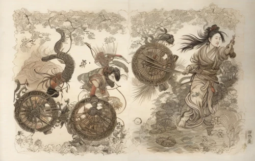 hunting scene,lithograph,illustrations,beak feathers,rabbits and hares,oriental painting,group of birds,ornamental bird,botanical print,an ornamental bird,chinese art,animals hunting,flower and bird illustration,chamois with young animals,key birds,flock of birds,in the mother's plumage,decorative plate,doves and pigeons,pigeons and doves,Game Scene Design,Game Scene Design,Japanese Martial Arts