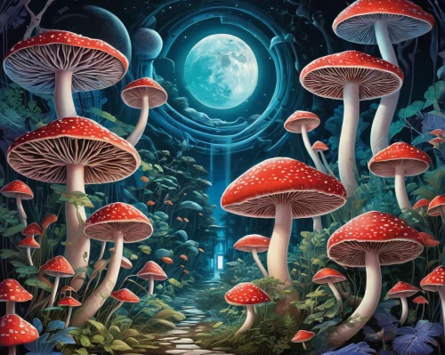 mushroom landscape,mushrooms,mushroom island,toadstools,cubensis,medicinal mushroom,fairy forest,forest mushrooms,psychedelic art,blue mushroom,forest mushroom,amanita,club mushroom,forest floor,fairy world,mushroom type,fairy village,enchanted forest,agaric,forest of dreams,Conceptual Art,Sci-Fi,Sci-Fi 06