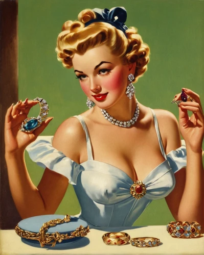 retro pin up girls,love pearls,vintage women,pin ups,diet icon,retro women,jewelry,gift of jewelry,woman holding pie,vintage woman,jewelry manufacturing,chocolatier,jewelry making,woman eating apple,woman with ice-cream,pin-up girls,vintage girls,retro 1950's clip art,diamond jewelry,pearl necklaces,Illustration,Retro,Retro 10