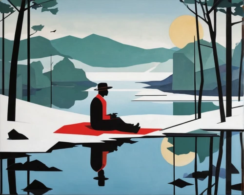 cool woodblock images,japanese art,winter lake,ice fishing,kayaker,olle gill,landscape red,japan landscape,fisherman,canoeing,sewing silhouettes,skier,woodblock prints,snow scene,whistler,canoe,girl on the river,winter landscape,fishing float,mountainlake,Art,Artistic Painting,Artistic Painting 44