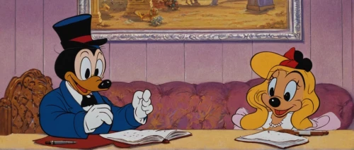 hans christian andersen,walt disney,geppetto,tom and jerry,pinocchio,vintage mice,donald duck,alice in wonderland,toons,courtship,donald,mice,jiminy cricket,retro cartoon people,mickey mause,cartoons,goofy,as a couple,video conference,video scene,Illustration,Retro,Retro 18