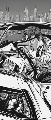 car drawing,muscle car cartoon,drive,woman in the car,witch driving a car,detail shot,drive-in,freeway,illustration of a car,city car,cab driver,comic style,driver,traffic cop,mobster car,parked car,car scrap,autocross,sci fiction illustration,gangstar,Illustration,Black and White,Black and White 18