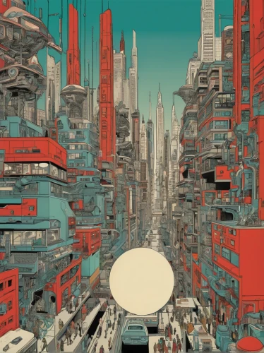 sci fiction illustration,metropolis,bottleneck,tokyo city,kowloon city,anaglyph,tokyo,kowloon,hong kong,post-apocalyptic landscape,shinjuku,urbanization,futuristic landscape,cities,metropolises,transistor,city cities,fantasy city,busan,city scape,Illustration,Vector,Vector 20