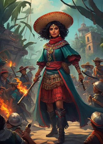 la catrina,aztecs,game illustration,aztec,conquistador,adelita,peru,peru i,merida,sombrero,pandero jarocho,mexican culture,matador,mexico,the wanderer,monsoon banner,mariachi,miguel of coco,incas,el dorado,Conceptual Art,Fantasy,Fantasy 14