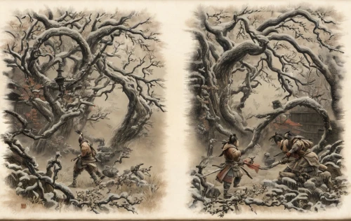 trees with stitching,hanging elves,birch tree background,adam and eve,forest workers,hunting scene,snow trees,halloween bare trees,antique background,happy children playing in the forest,game illustration,tree decorations,birch tree illustration,snow scene,winter background,mod ornaments,two oaks,snow figures,bare trees,illustrations,Game Scene Design,Game Scene Design,Japanese Martial Arts