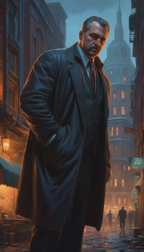 mafia,black businessman,overcoat,spy,banker,detective,investigator,businessman,game illustration,merchant,cg artwork,hitchcock,vladimir,smoking man,kingpin,sci fiction illustration,luther,frock coat,negroni,pandemic,Illustration,Realistic Fantasy,Realistic Fantasy 27